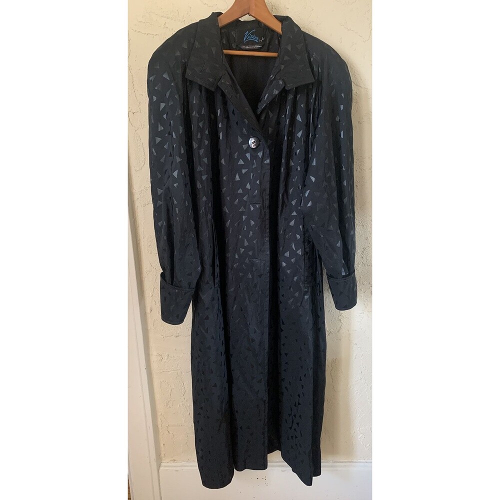 VTG Vision Black Trench Coat – Women’s L/XL – 80s Classic Rain Coat w/ Shoulder